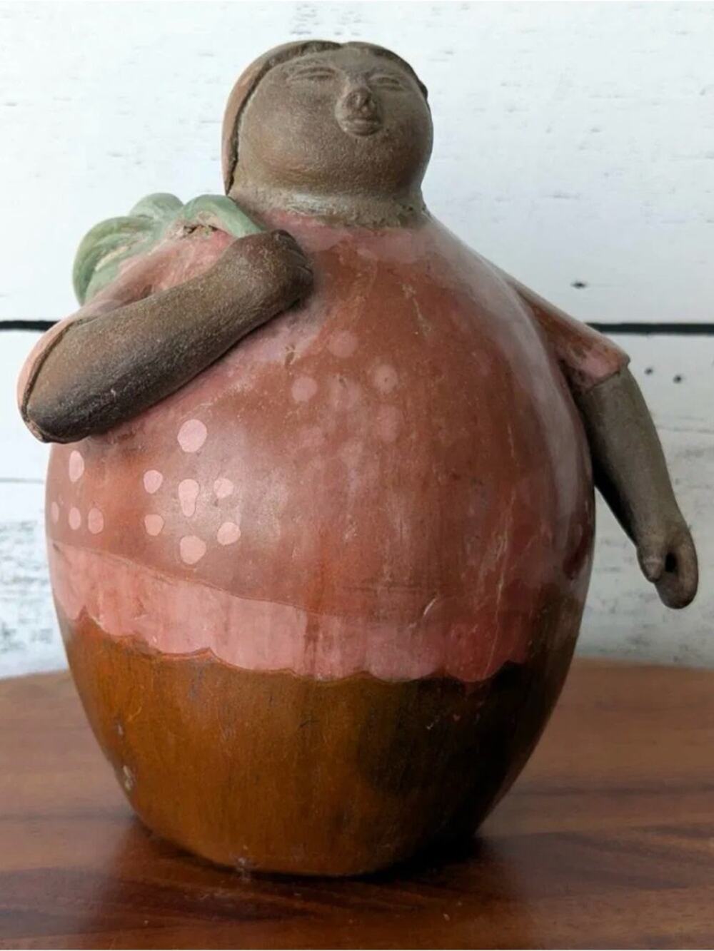 Vintage Chulucanas Peru Figurine - Signed Sebastian Paz - Woman with Bag - 6"